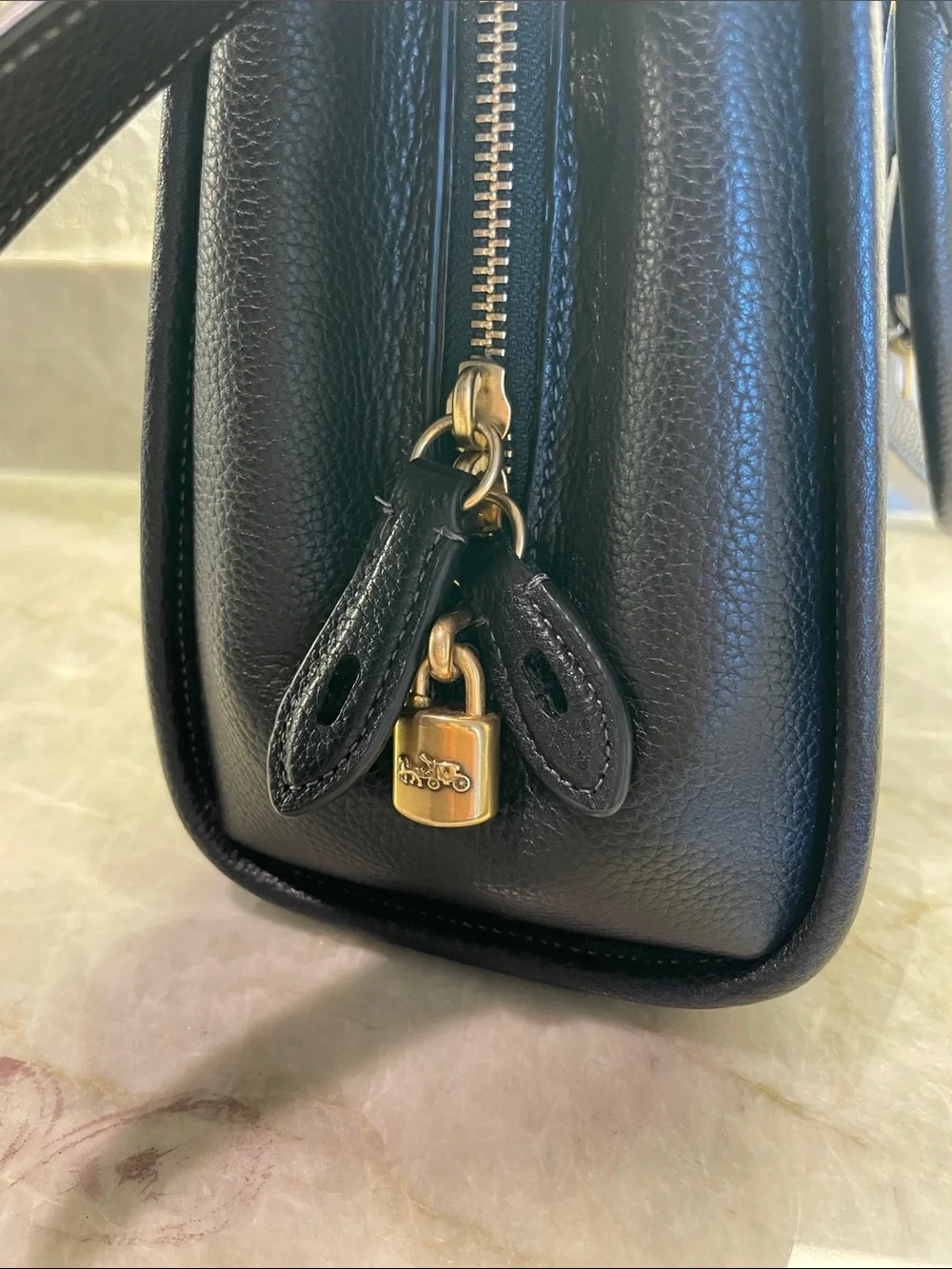 Coach Black Pebbled Leather Satchel with Gold Hardware